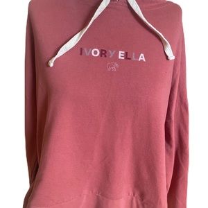 Ivory Ella mauve hooded sweatshirt.